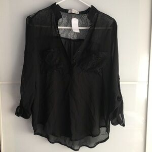 🍉 NWT Black Lace Chiffon Dressy Blouse Small